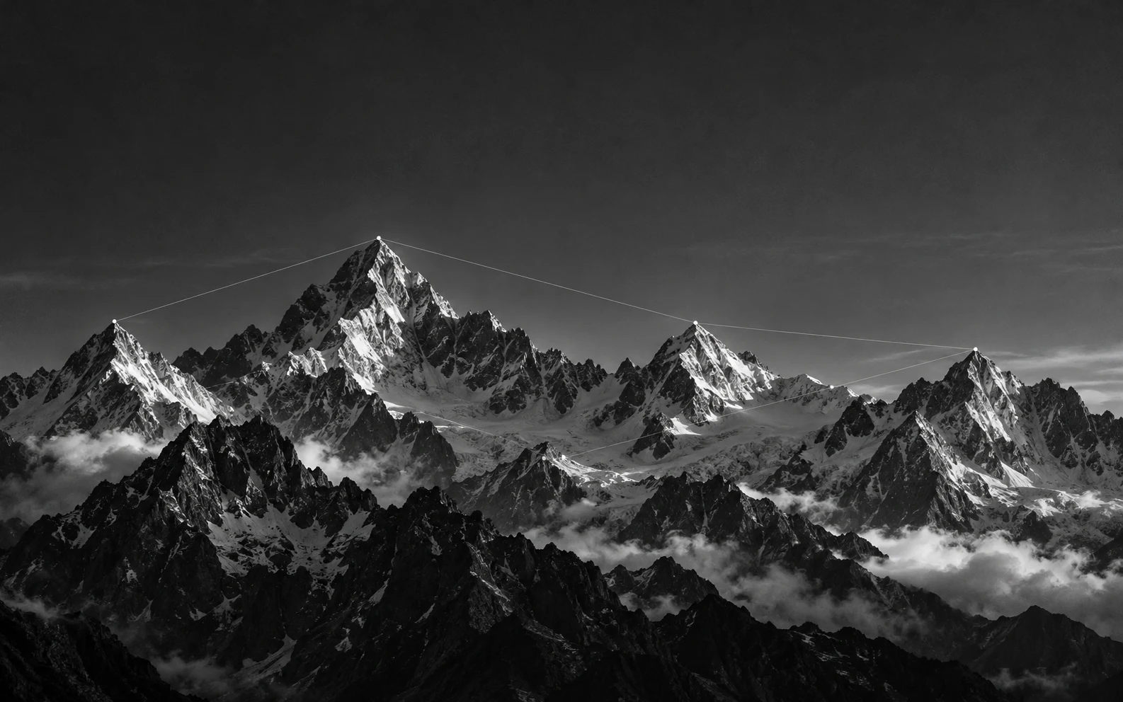 Terra brand template preview: a dramatic black-and-white mountain range at dusk.